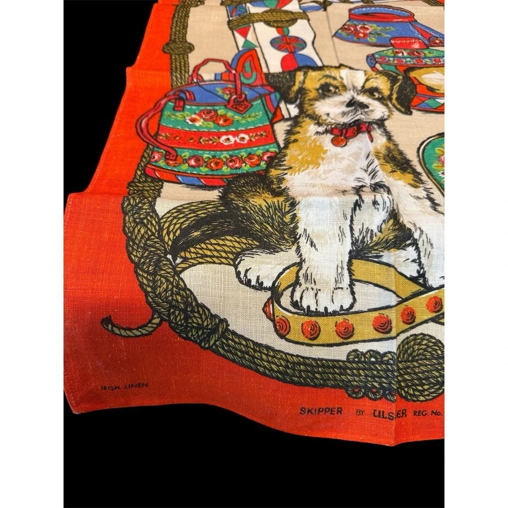 Vintage Skipper Dog By Ulster Irish Linen Tea Towel Lg 19